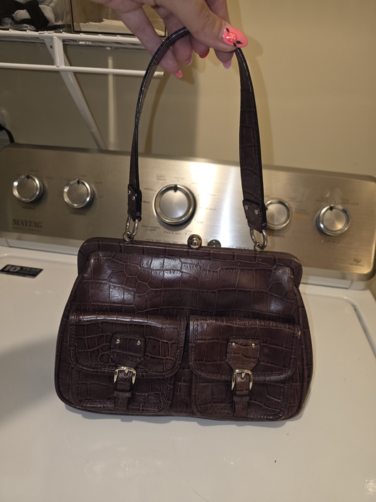 Fossil Handbags - Fossil Classic Croc-Embossed Purple/Brown Shoulder Bag